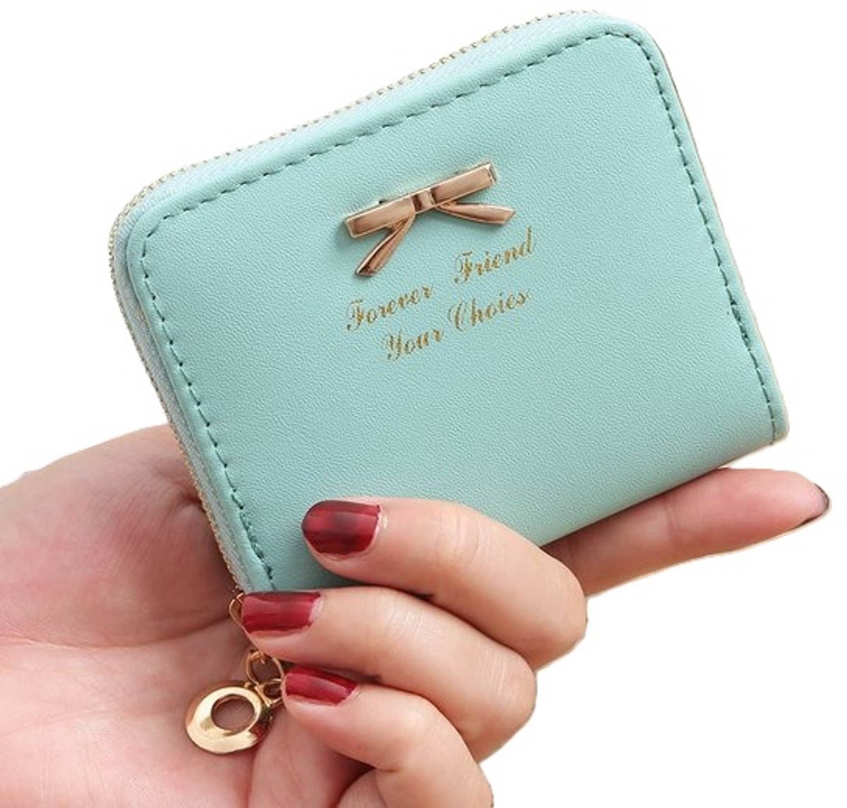 Ladies' Wallet & Card Holder with Bow | Holds 8 Cards | Credit Card Holder | With Cash Compartment | Card Holder | Wallet | PU Leather | Green - Image 1