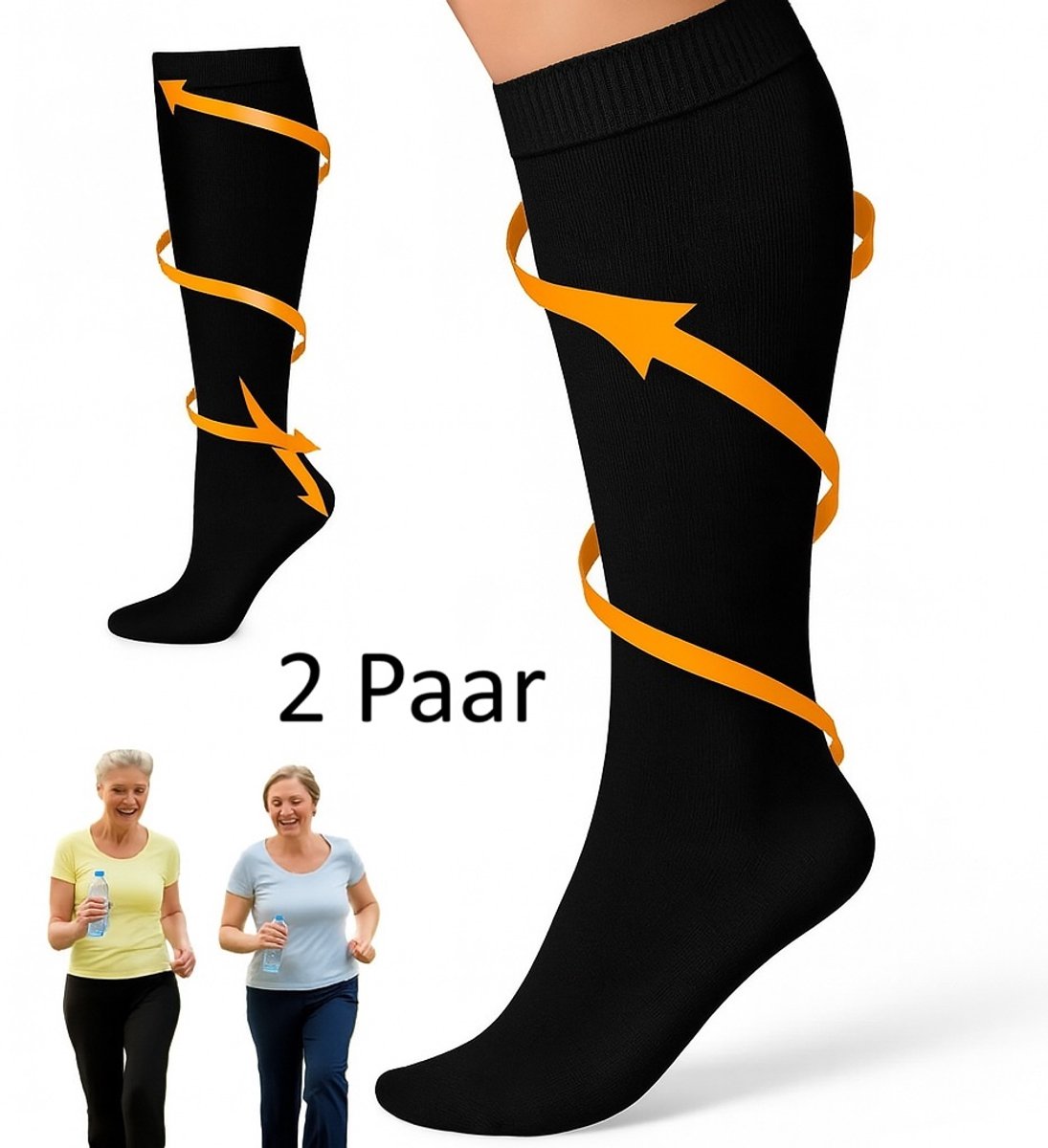 Duo Pack Compression Socks | Compression Stockings | Support Socks | Airplane Socks | Anti-Fatigue | Size L/XL (41-47) | Black - Image 1