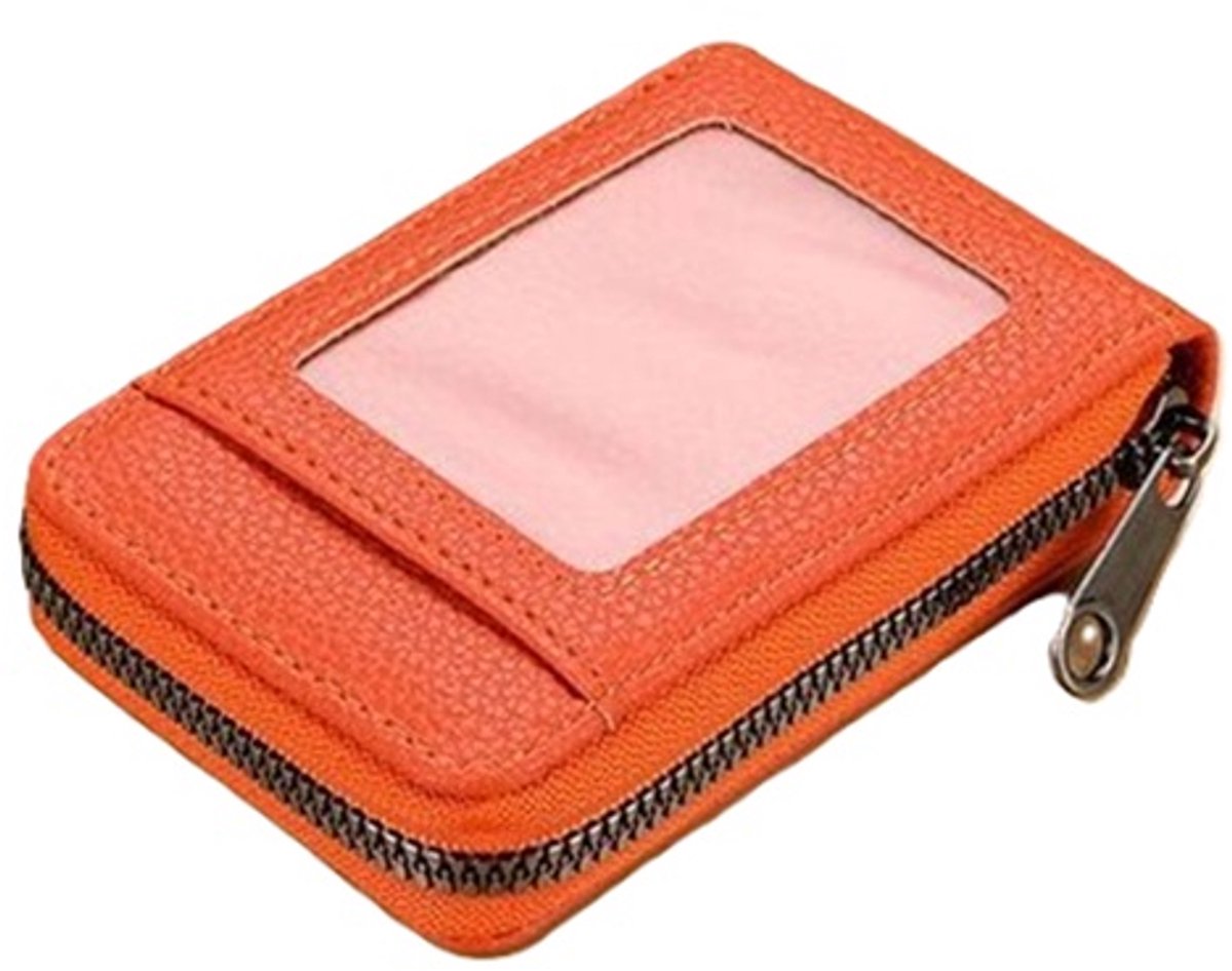 Card Holder for 12 Cards with Anti-RFID | Wallet | Credit Card Holder | With Cash & Coin Compartment | With Driver's License Compartment | PU Leather | Orange - Image 1