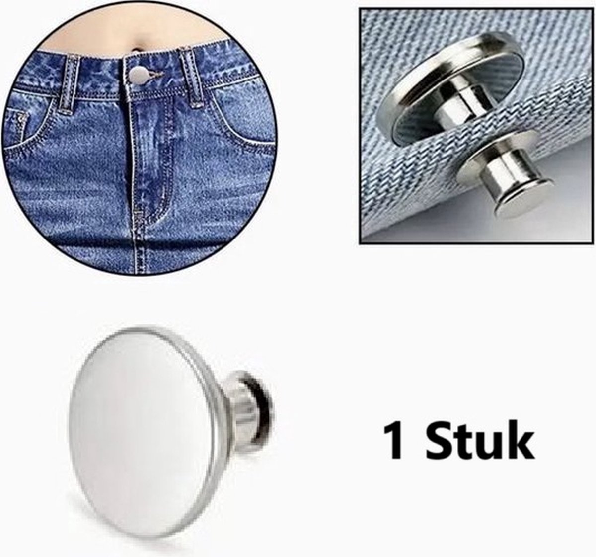Jeans Button with Snap | Universal Jeans Button Pin | Jeans Buttons | Replacement Buttons | Jeans Button | Silver | 1 Piece - Image 1
