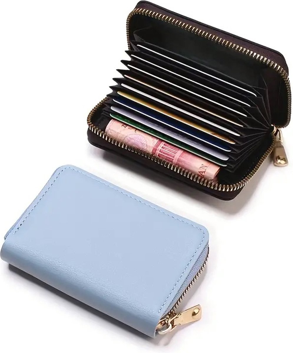 Card Holder with Anti-RFID | Credit Card Holder | With Cash Compartment | Card Holder - Wallet | PU Leather | Wallet | Light Blue - Image 1