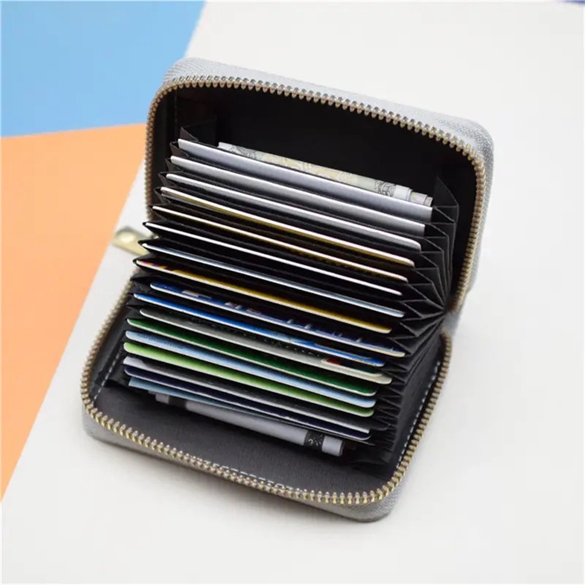 Card Holder with Anti-RFID | Credit Card Holder | With Cash Compartment | Card Holder - Wallet | PU Leather | Wallet | Light Blue - Image 5