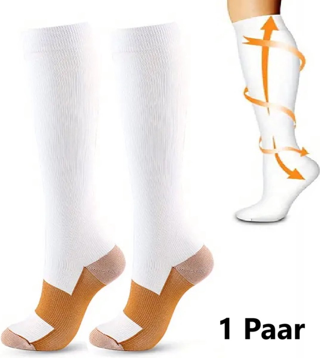 Sports Socks | Running Socks | Running | Fitness Socks | Copper Compression Socks | Support Socks | Airplane Socks | Size L/XL (40-47) | White - Image 1