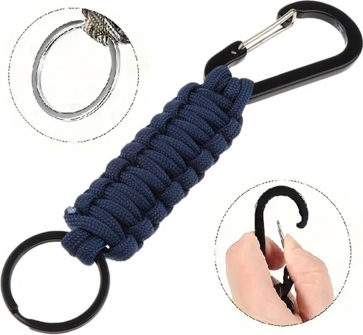 Paracord Survival Keychain with Carabiner | Emergency Kit | Extra Strong | Blue - Image 1