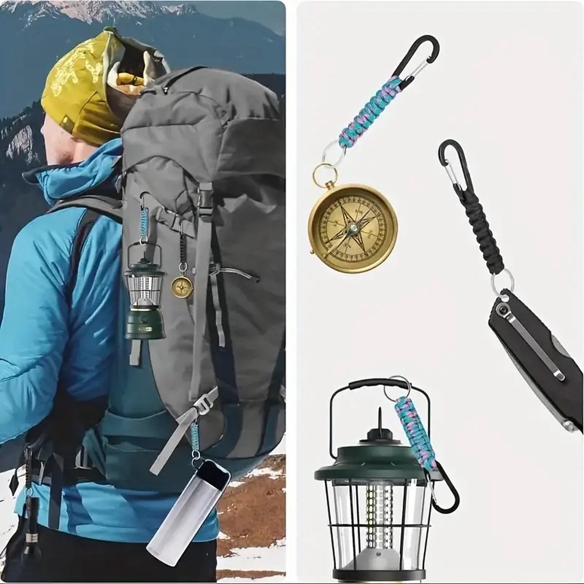 Paracord Survival Keychain with Carabiner | Emergency Kit | Extra Strong | Blue - Image 4