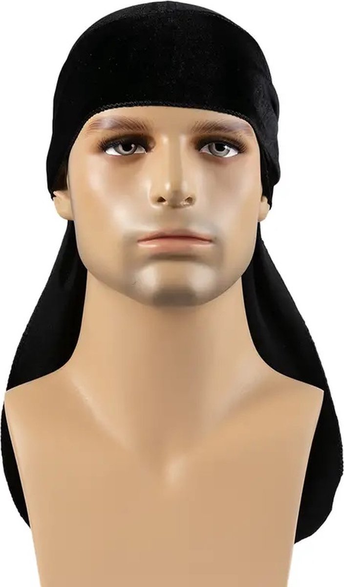 Durag Bandana | Silky Soft | Headscarf | Headband | Hairnet | Moisture Absorbing | Unisex | Black - Image 1