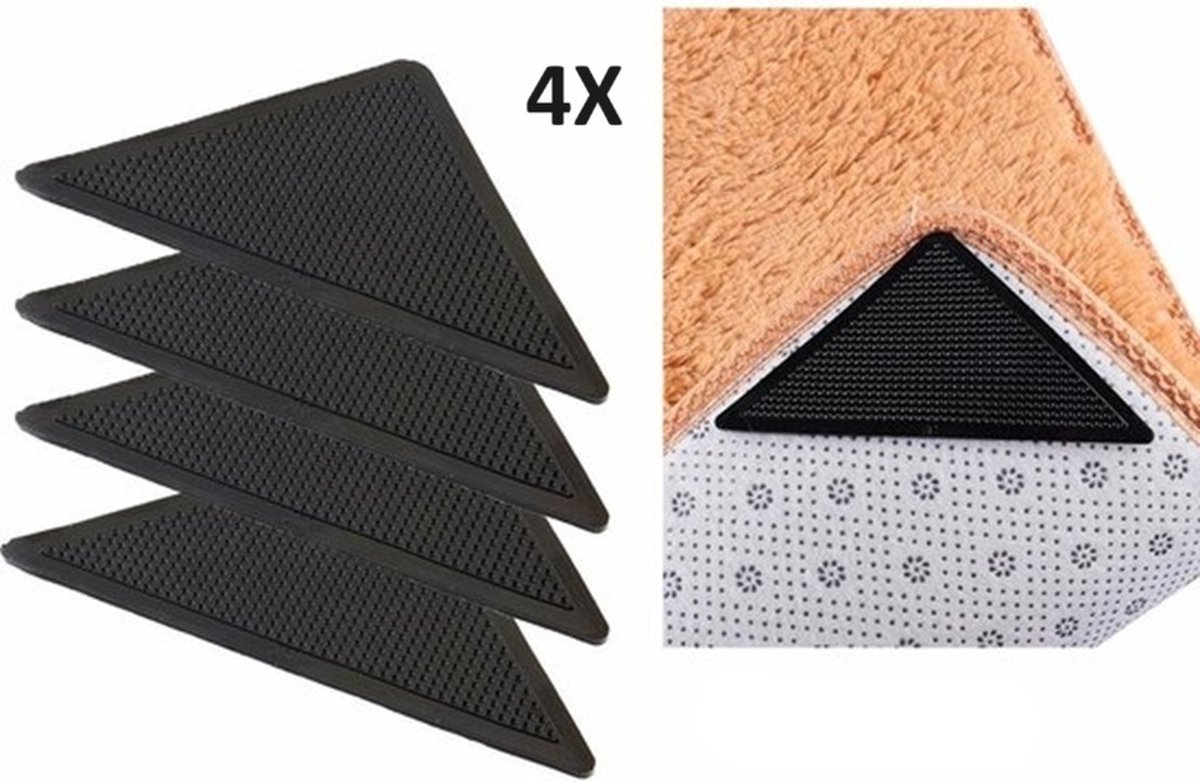 4x Anti-Slip Carpet Stickers | Rug Adhesive Tape | Self-Adhesive Carpet Tape | Rug Stickers | Black - Image 1