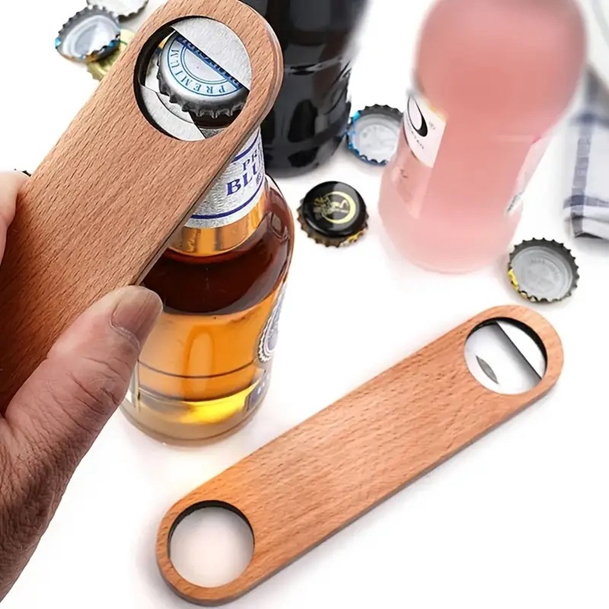 Luxury Wooden Bottle Opener | Beer Opener | Bottle Opener | Bar Accessories | With Hanging Loop | Wood/Stainless Steel | 18 x 5 CM - Image 1