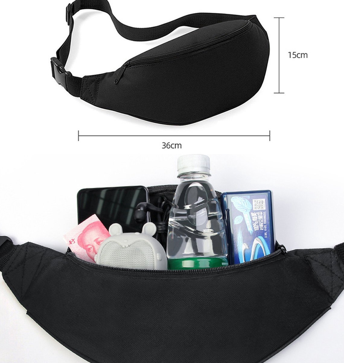 Waist bag | Fanny pack | Water repellent | Pouch bag | Waist bag | Waistbelt | Festival bag | Black - Image 2