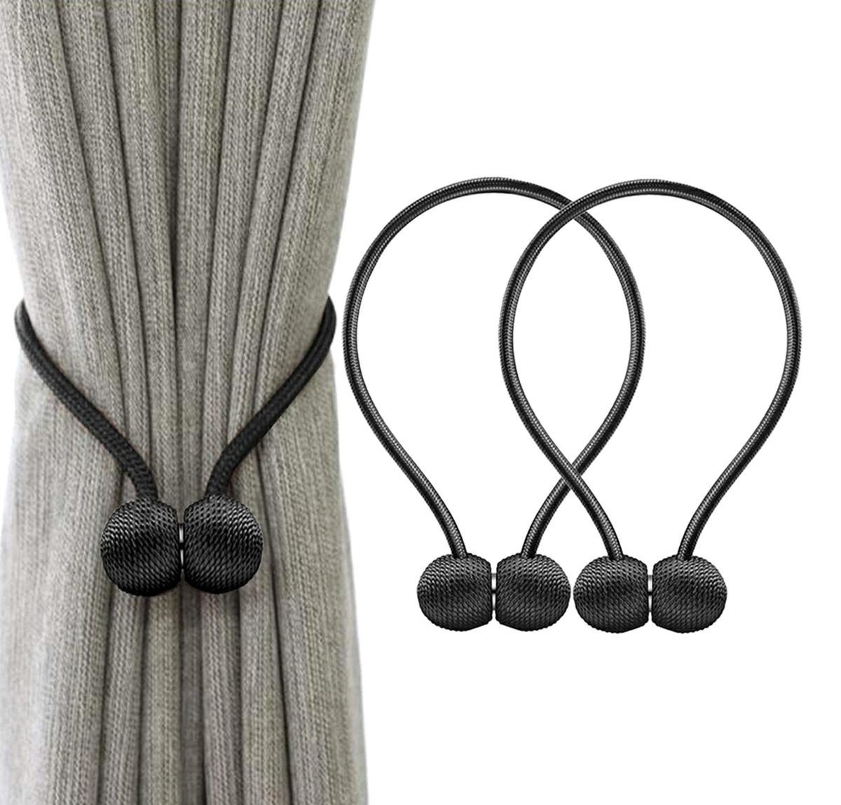 Set of 2 Magnetic Curtain Holders | Curtain Tieback | Curtain Holder | Magnetic Curtain Cord | Curtain Buckle | Universal | Black - Image 1