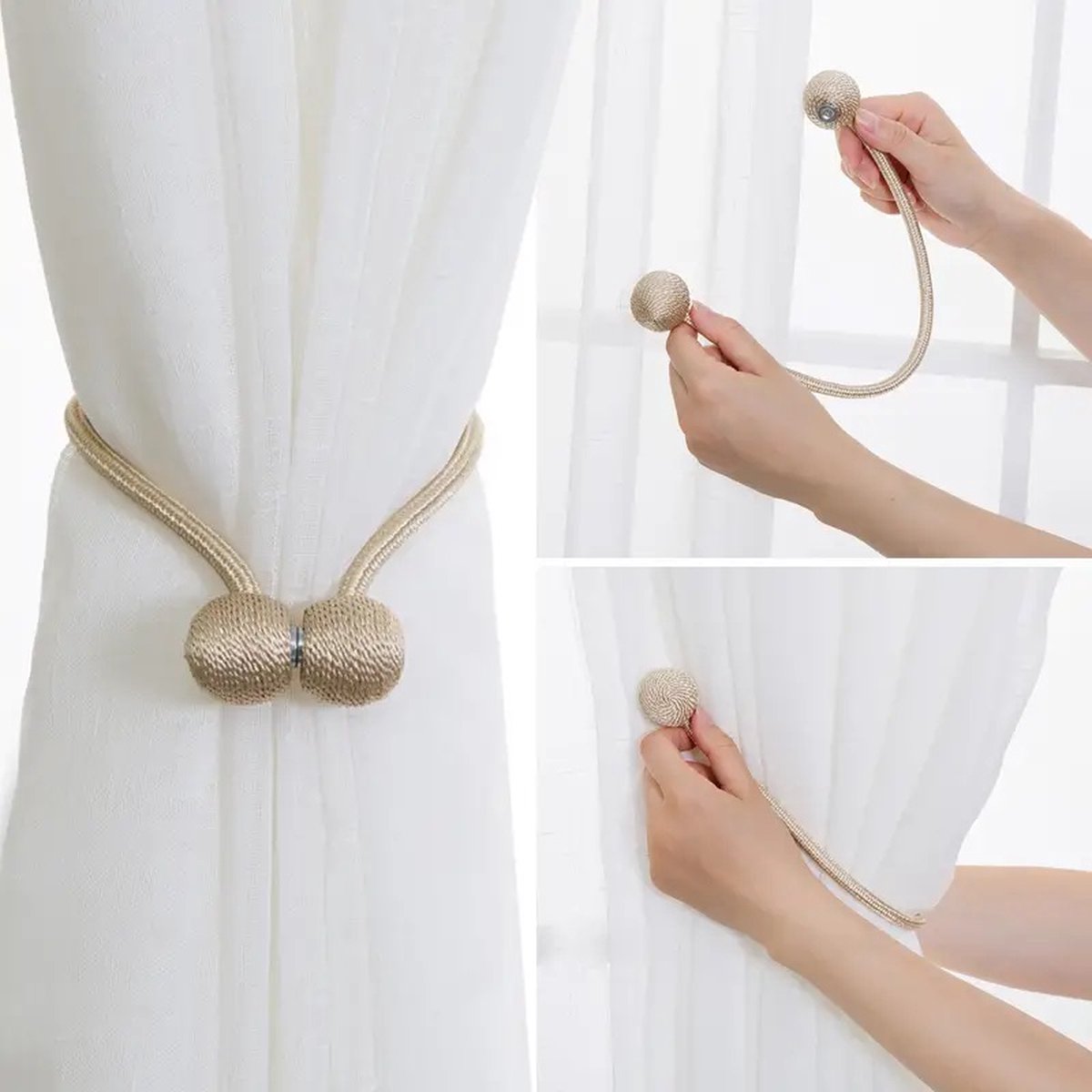 Set of 2 Magnetic Curtain Holders | Curtain Tieback | Curtain Holder | Magnetic Curtain Cord | Curtain Buckle | Universal | Black - Image 4