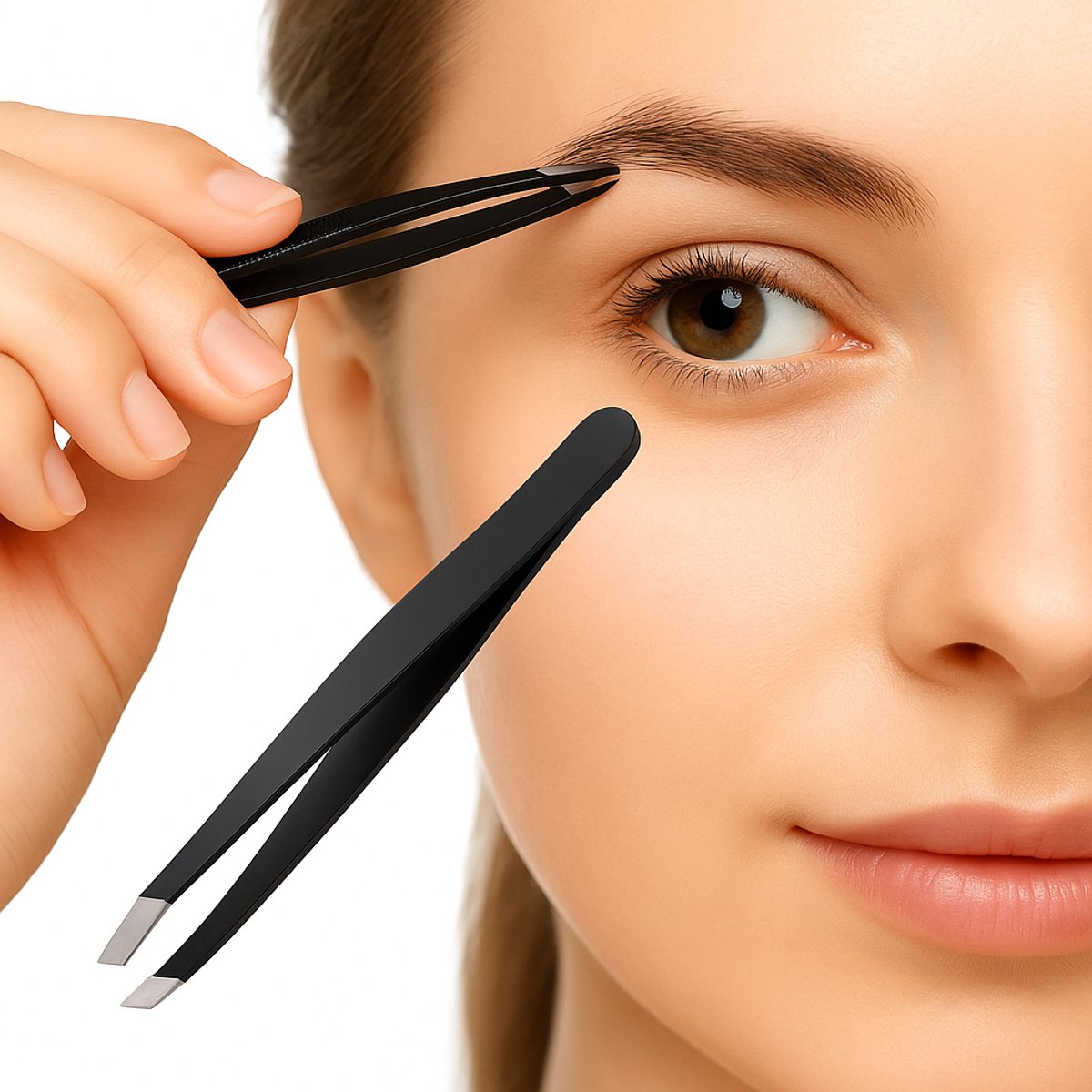 Eyebrow Plucking Tweezers Stainless Steel | Eyebrow Hair Removal | Facial Hair Removal | 8.5 CM | Black - Image 1