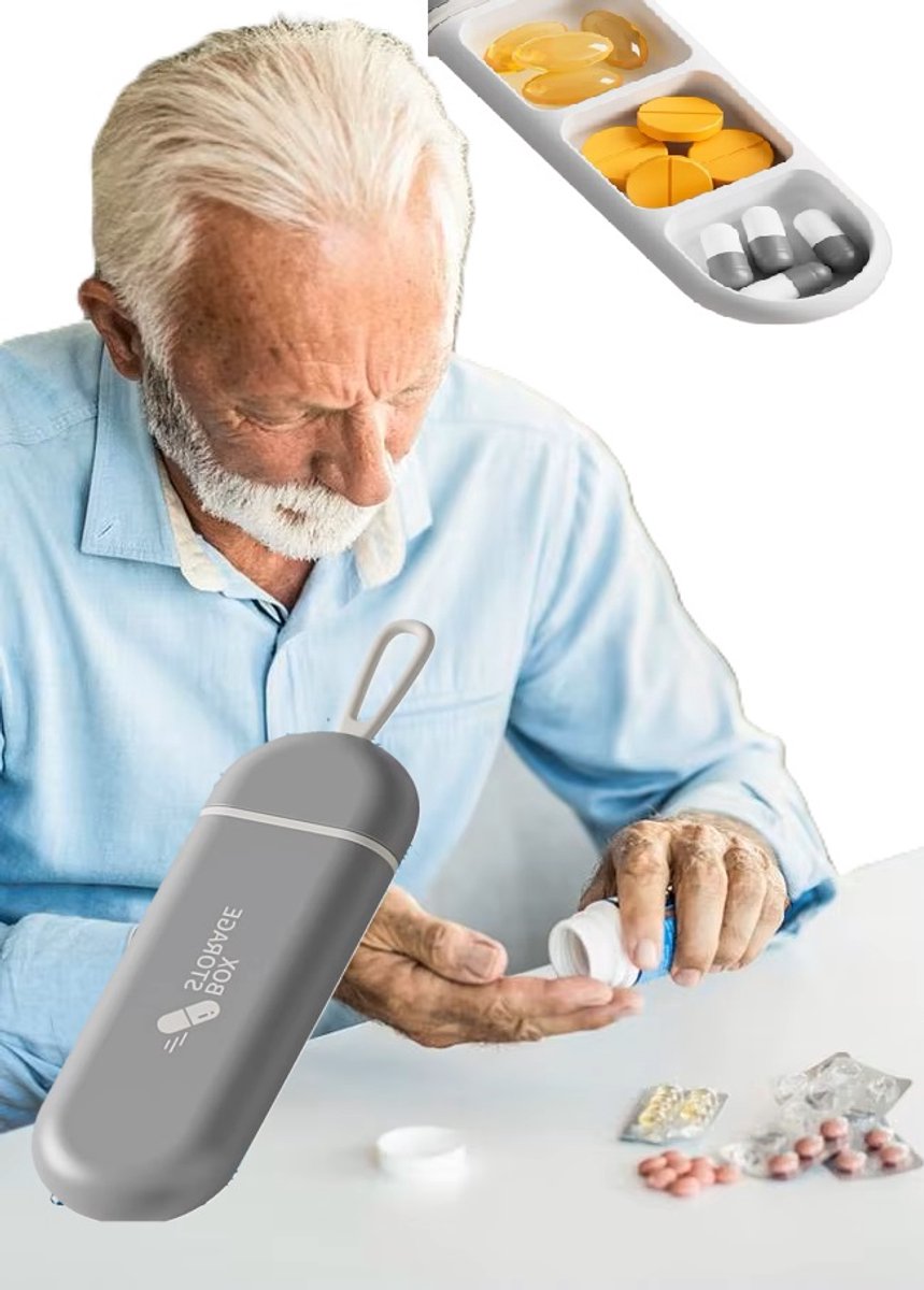 Portable | Pill Box | Pill Box | Medicine Box | Waterproof | Pill Box Tube | 3 Compartments | Incl. Hanging Hook | Grey - Image 1