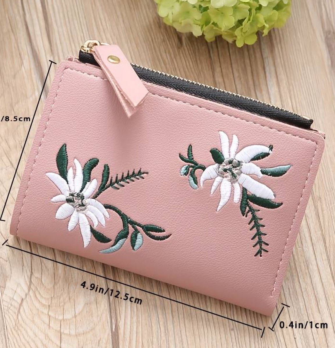 Luxury Card Holder with Flowers | Credit Card Holder | With Cash Compartment | Card Holder | Wallet | PU Leather | Purse | Light Green - Image 2