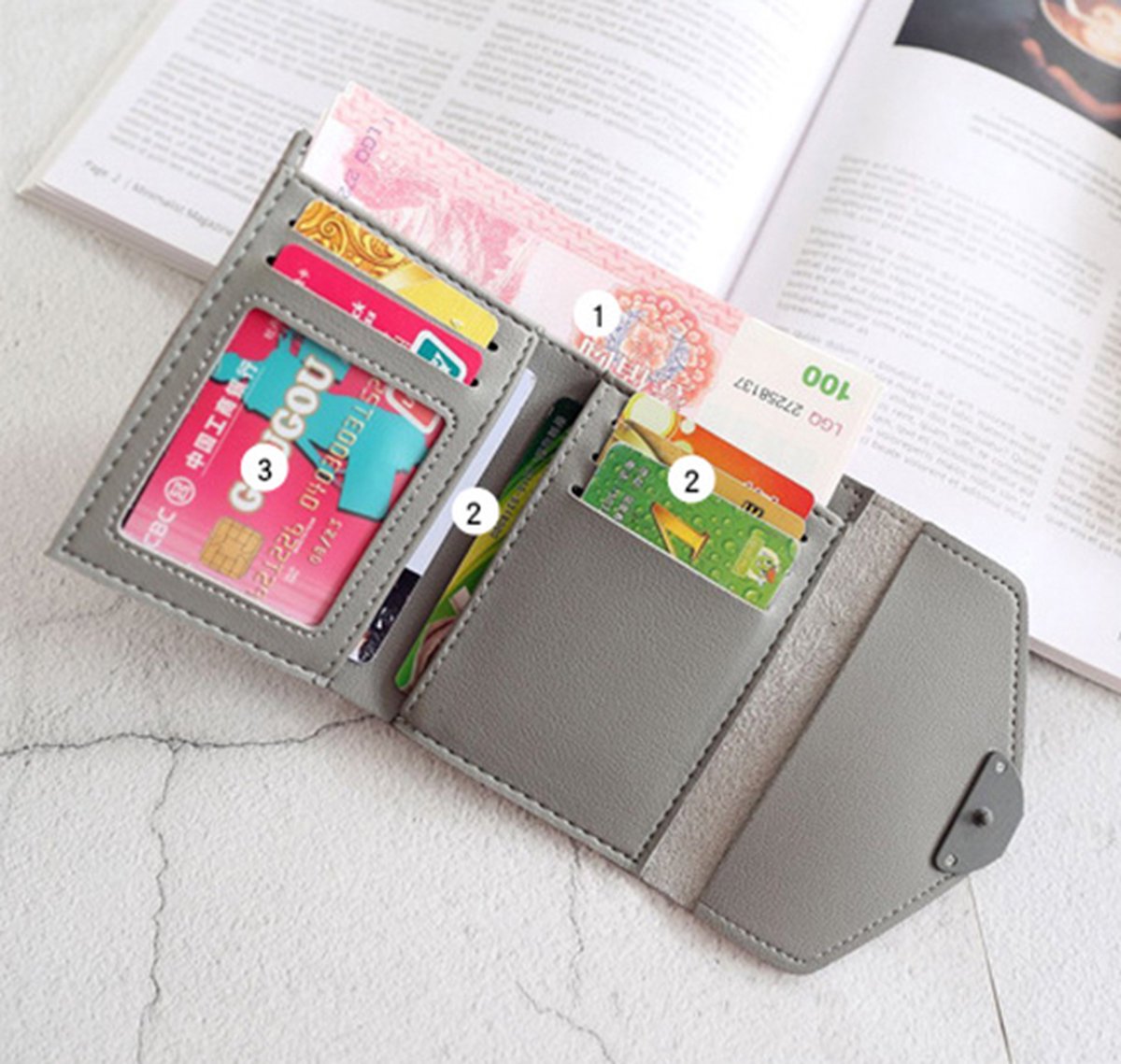 Luxury Card Holder with Flowers | Credit Card Holder | With Cash Compartment | Card Holder | Wallet | PU Leather | Purse | Light Green - Image 4