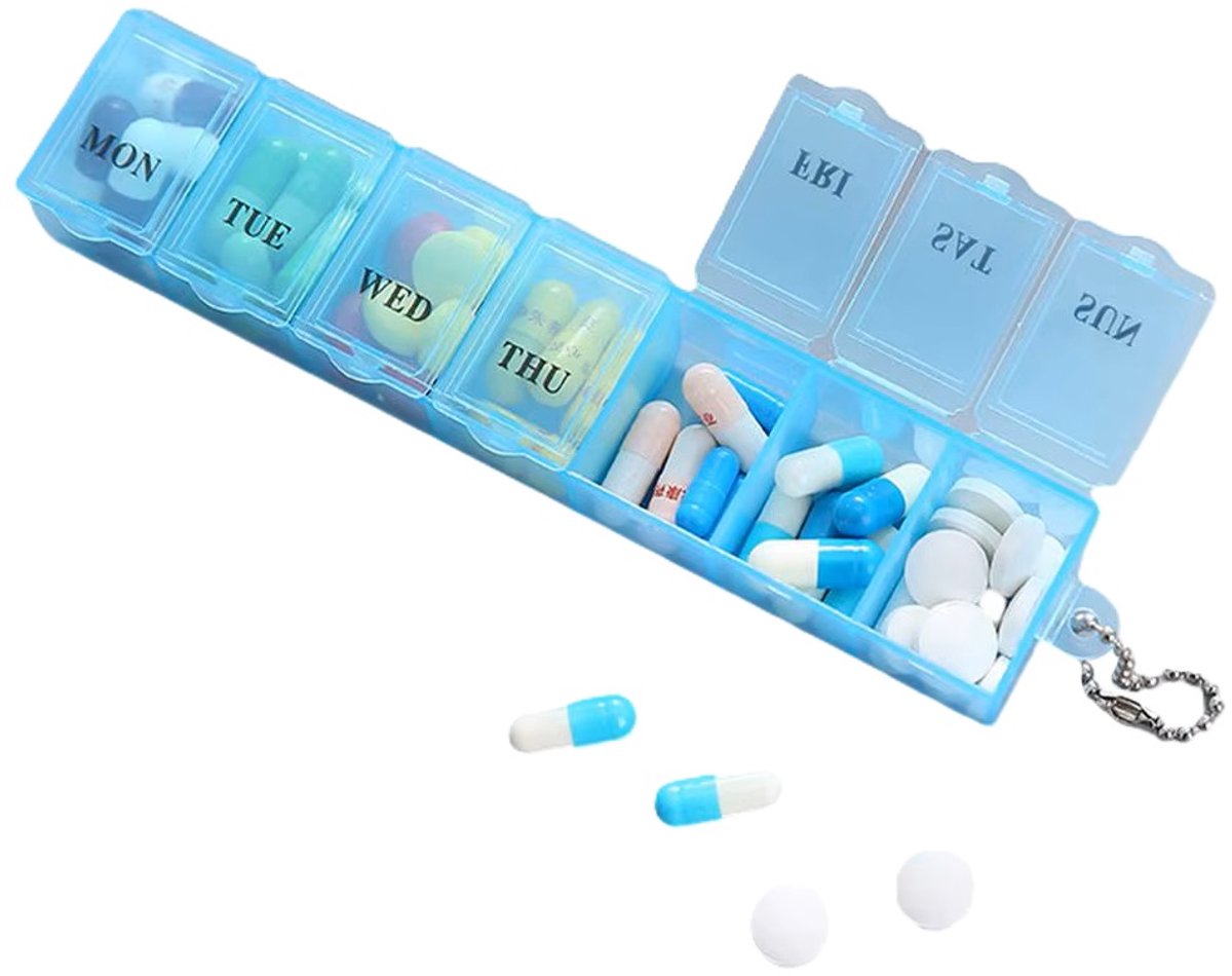 Medicine Storage Boxes 7 Days | Pill Box | Pill Box | Pill Planner | With Day Indicator | 7 Compartments | Blue - Image 4