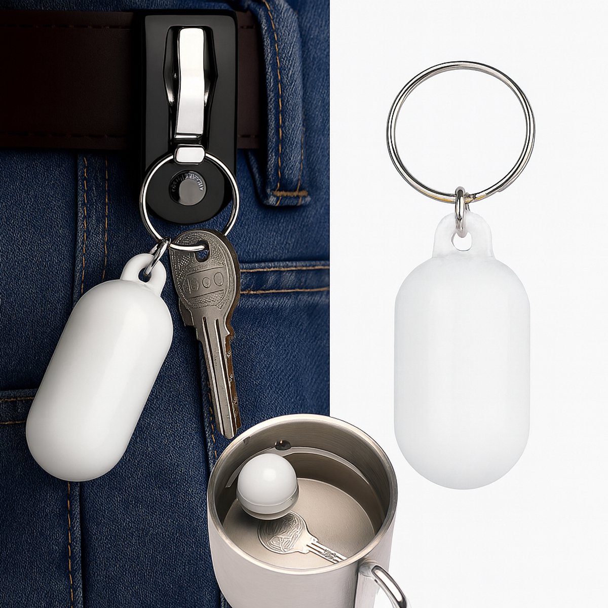 Floating Keychain I ABS I Bumper I Key Driver I Floating I Oval I White - Image 1