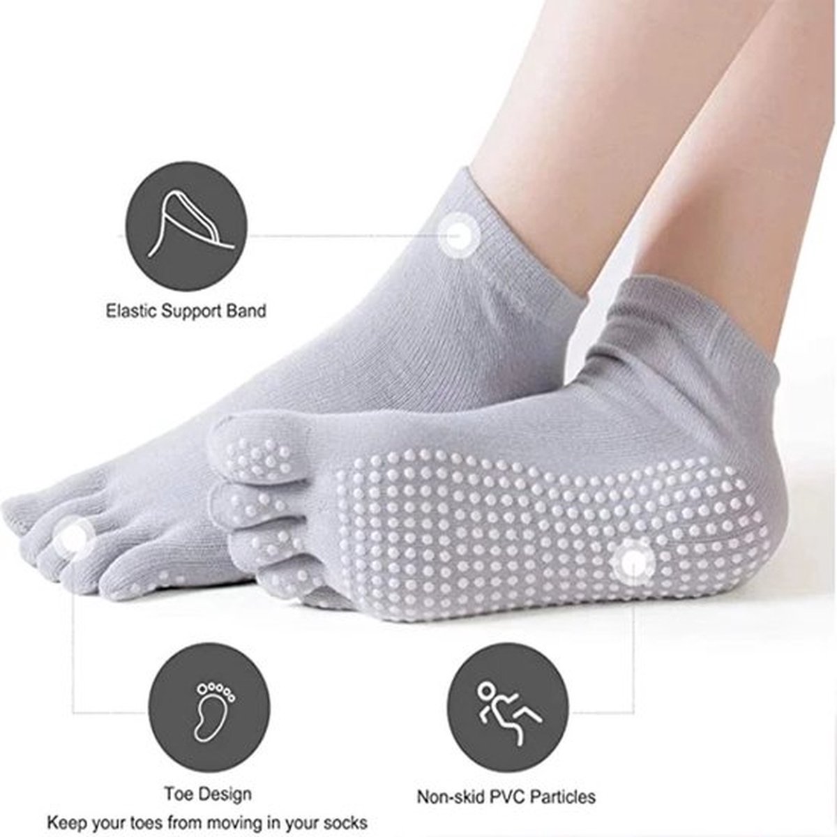 Full Toe Yoga Socks | Full Toe Yoga Sock | With Anti-Slip Bottom | Anti-Slip Socks | Pilates Socks | Size 36-40 | Grey - Image 4