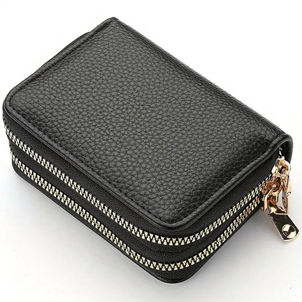 Luxury Double Zipper Wallet & Card Holder | Wallet | For Letters, 11 Cards & Coins | PU Leather | Black - Image 1