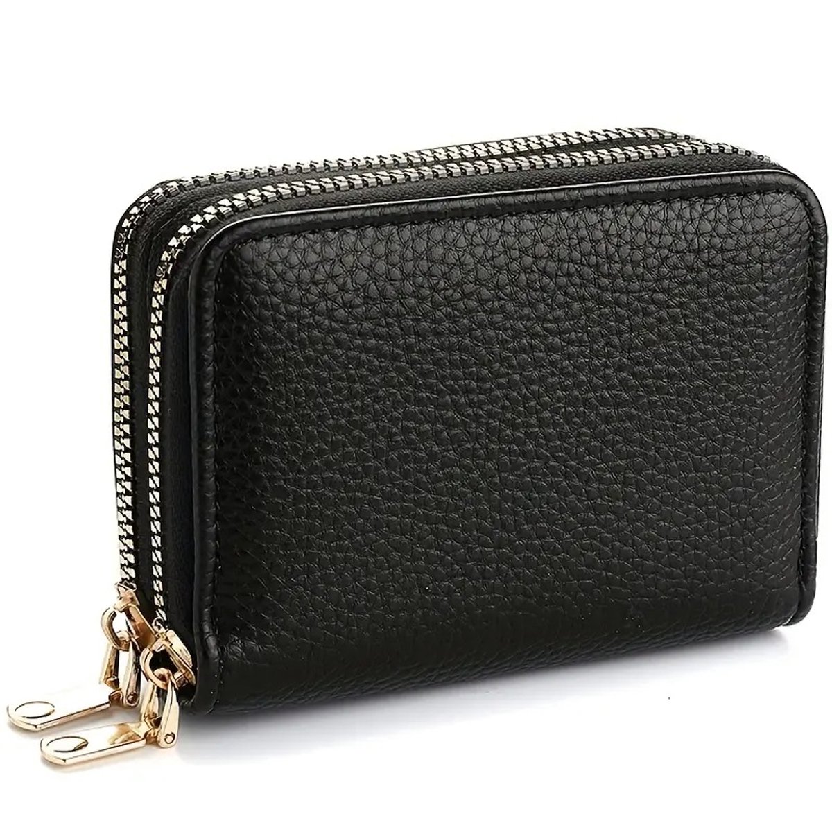 Luxury Double Zipper Wallet & Card Holder | Wallet | For Letters, 11 Cards & Coins | PU Leather | Black - Image 2
