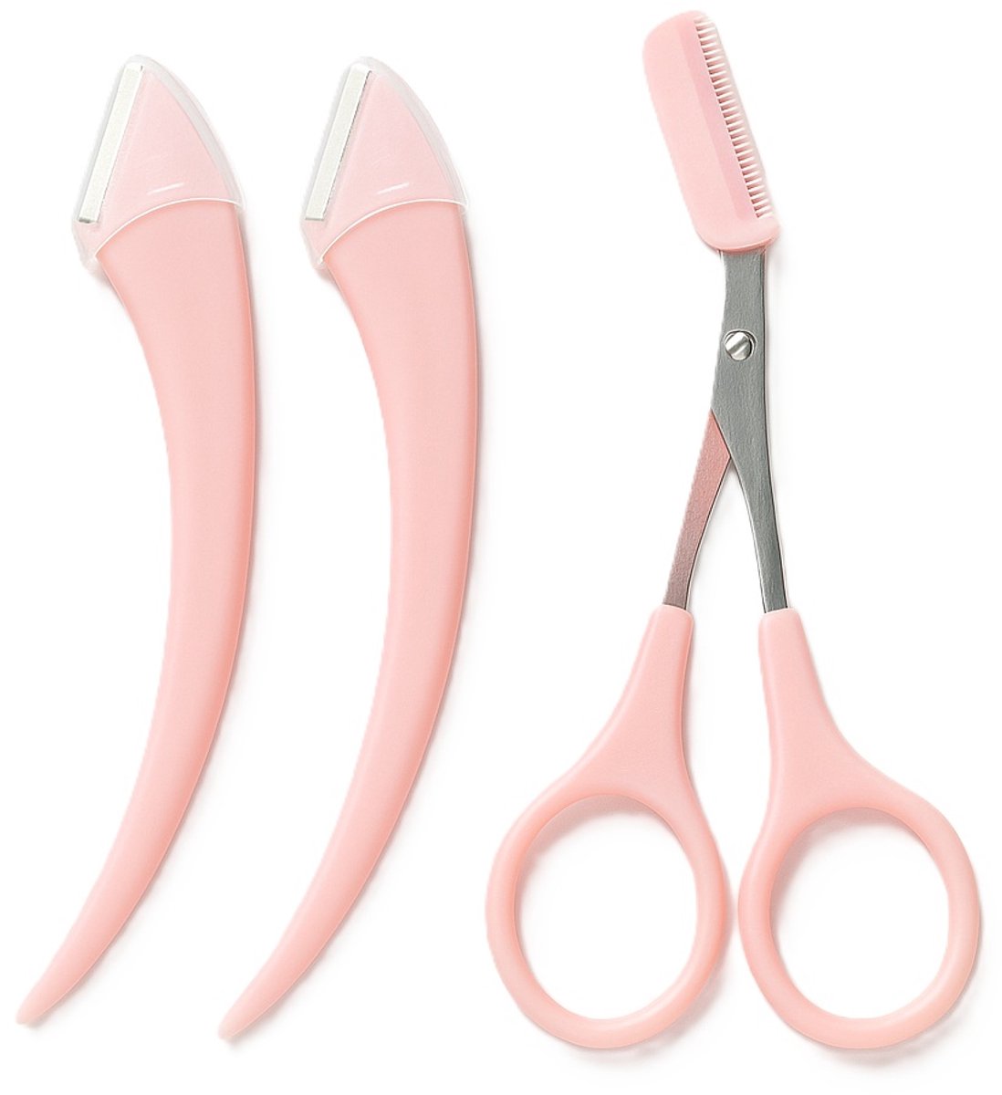 Eyebrow Scissors | Small Eyebrow Scissors | Eyebrow Comb | Scissors and Trimmer | With 2 Eyebrow Blades | Pink - Image 1