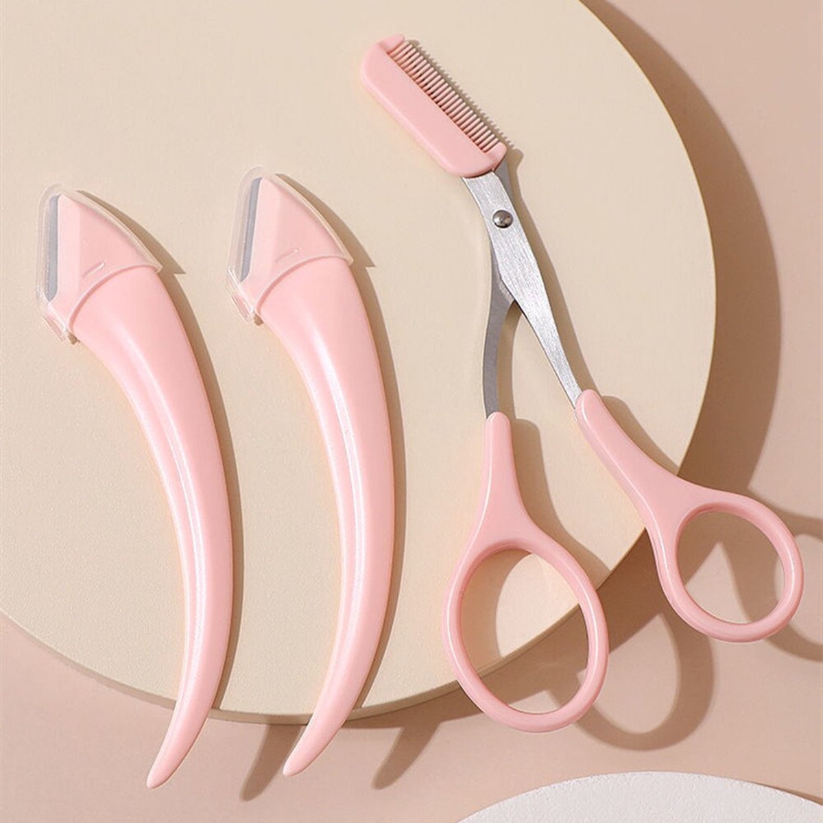 Eyebrow Scissors | Small Eyebrow Scissors | Eyebrow Comb | Scissors and Trimmer | With 2 Eyebrow Blades | Pink - Image 3