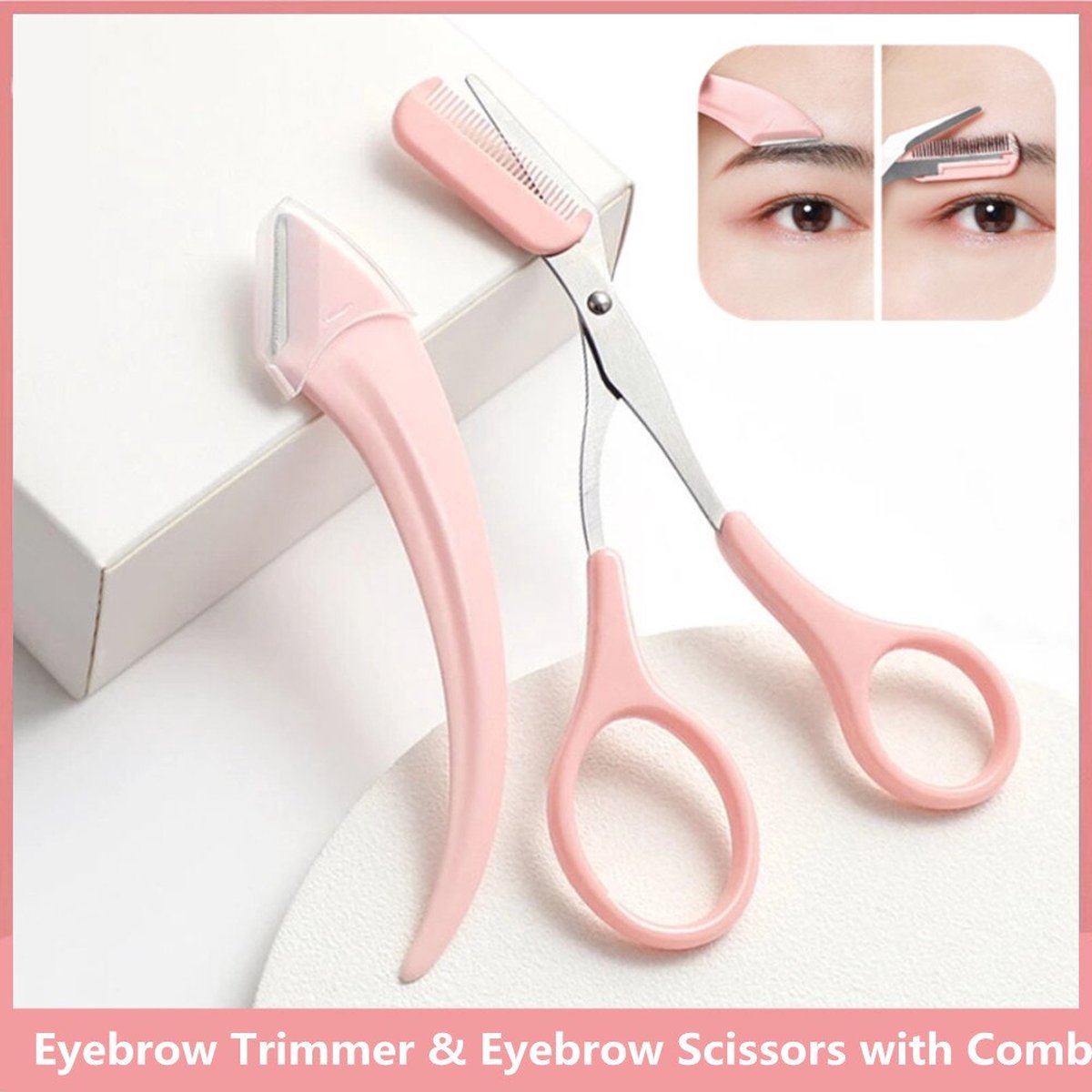 Eyebrow Scissors | Small Eyebrow Scissors | Eyebrow Comb | Scissors and Trimmer | With 2 Eyebrow Blades | Pink - Image 4