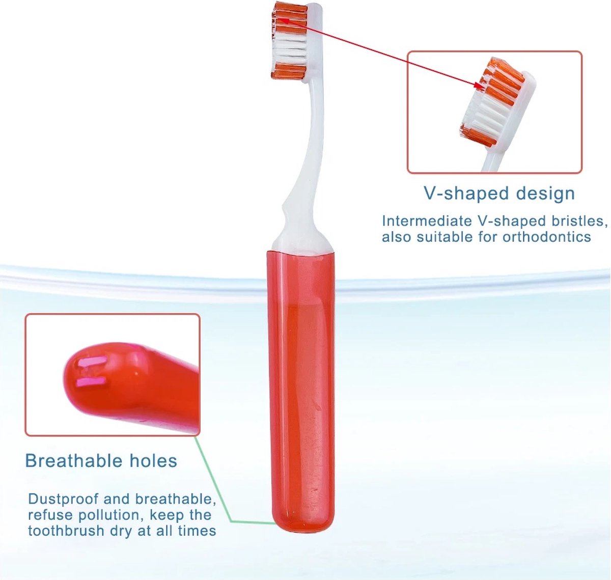 Portable Foldable Travel Toothbrush | With Soft Bristles | Space-Saving | With Case | Blue - Image 2