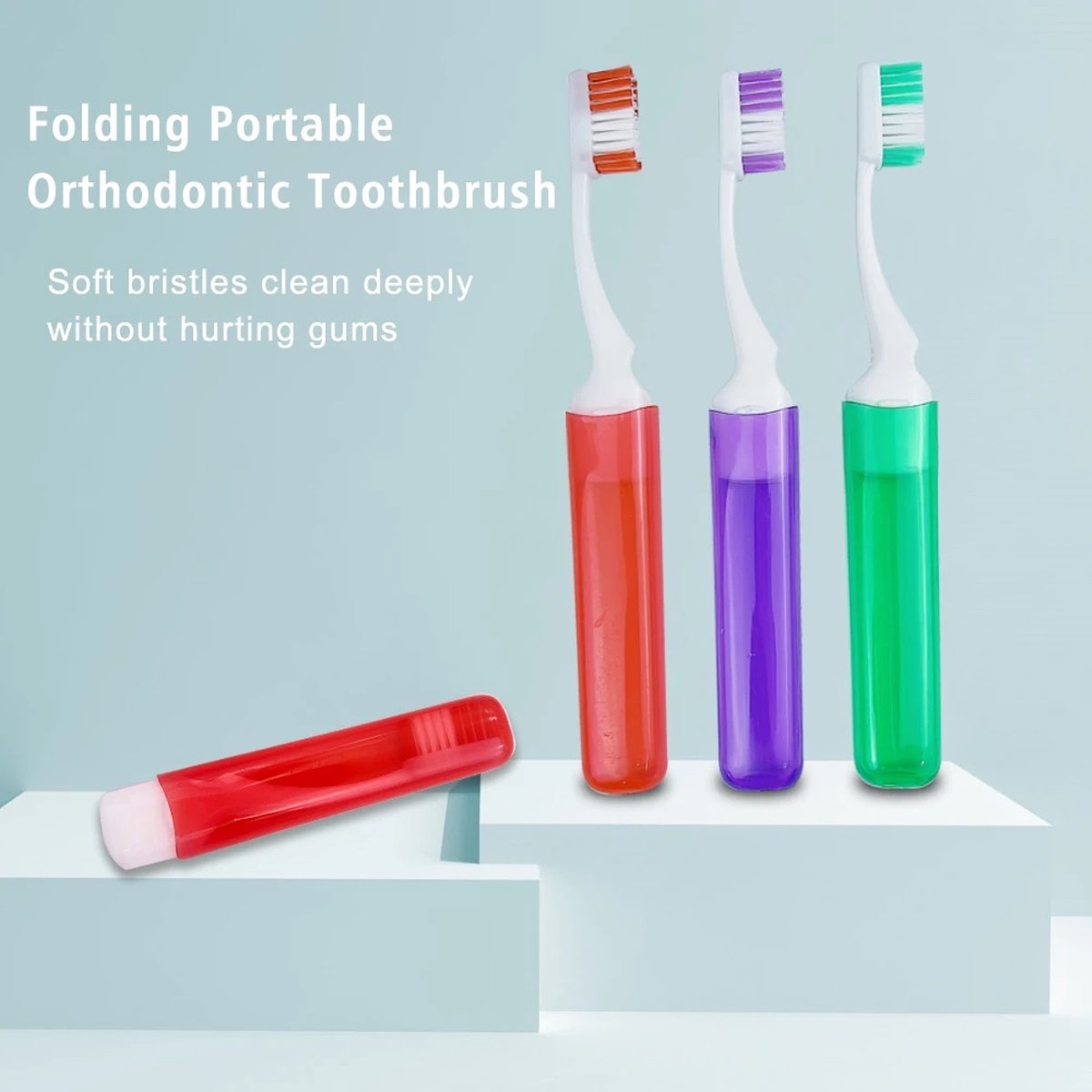 Portable Foldable Travel Toothbrush | With Soft Bristles | Space-Saving | With Case | Blue - Image 3
