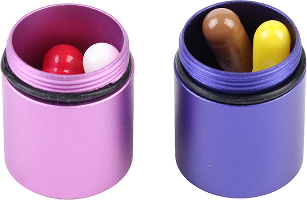 Pill Box | Pill Box | Medicine Box | Reversible | Aluminum | Pill Box Tube | 8 Compartments | Reversible | Incl. Carabiner | Multicolor - Image 3