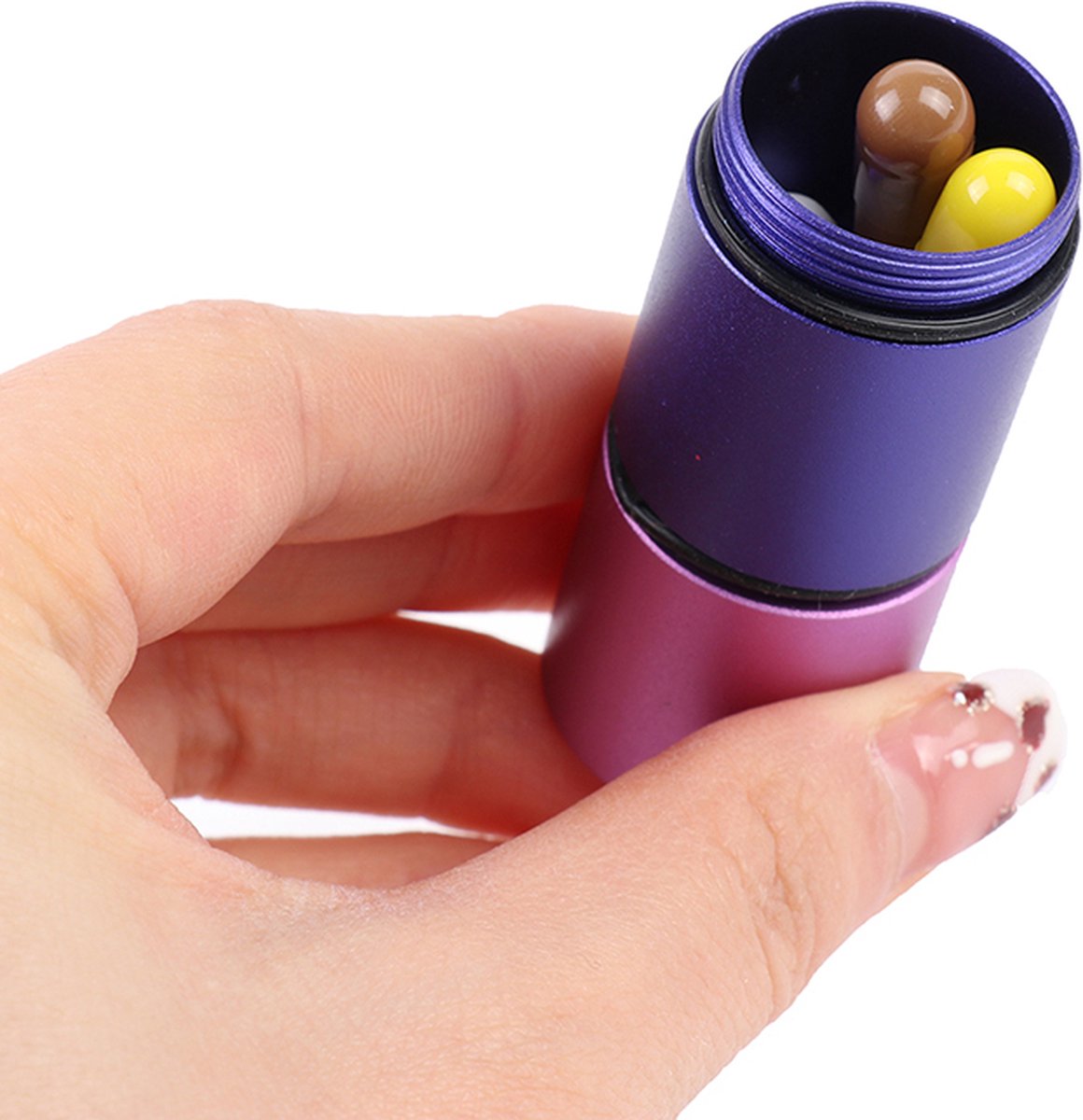 Pill Box | Pill Box | Medicine Box | Reversible | Aluminum | Pill Box Tube | 8 Compartments | Reversible | Incl. Carabiner | Multicolor - Image 5