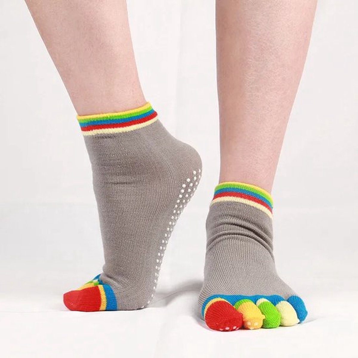 Full Toe Yoga Socks | Full Toe Yoga Sock | With Anti-Slip Bottom | Anti-Slip Socks | Pilates Socks | Size 36-40 | Grey with Colors - Image 2