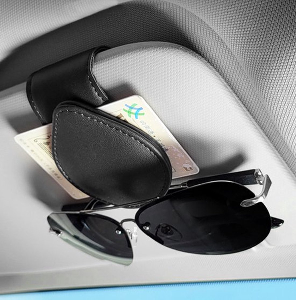 PU Leather Car Sunglasses Holder | Sun Visor Holder | Glasses Holder | Reading Glasses Holder | Storage Clip | Black - Image 1