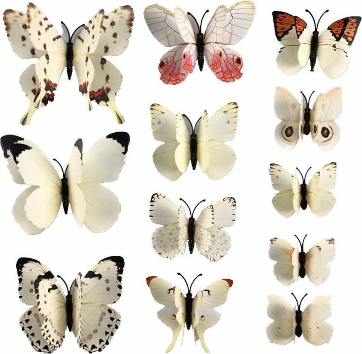 Double 3D Wall Decoration Butterflies 12 Pieces | Wall Butterflies | Butterfly Wall Stickers | White - Image 1
