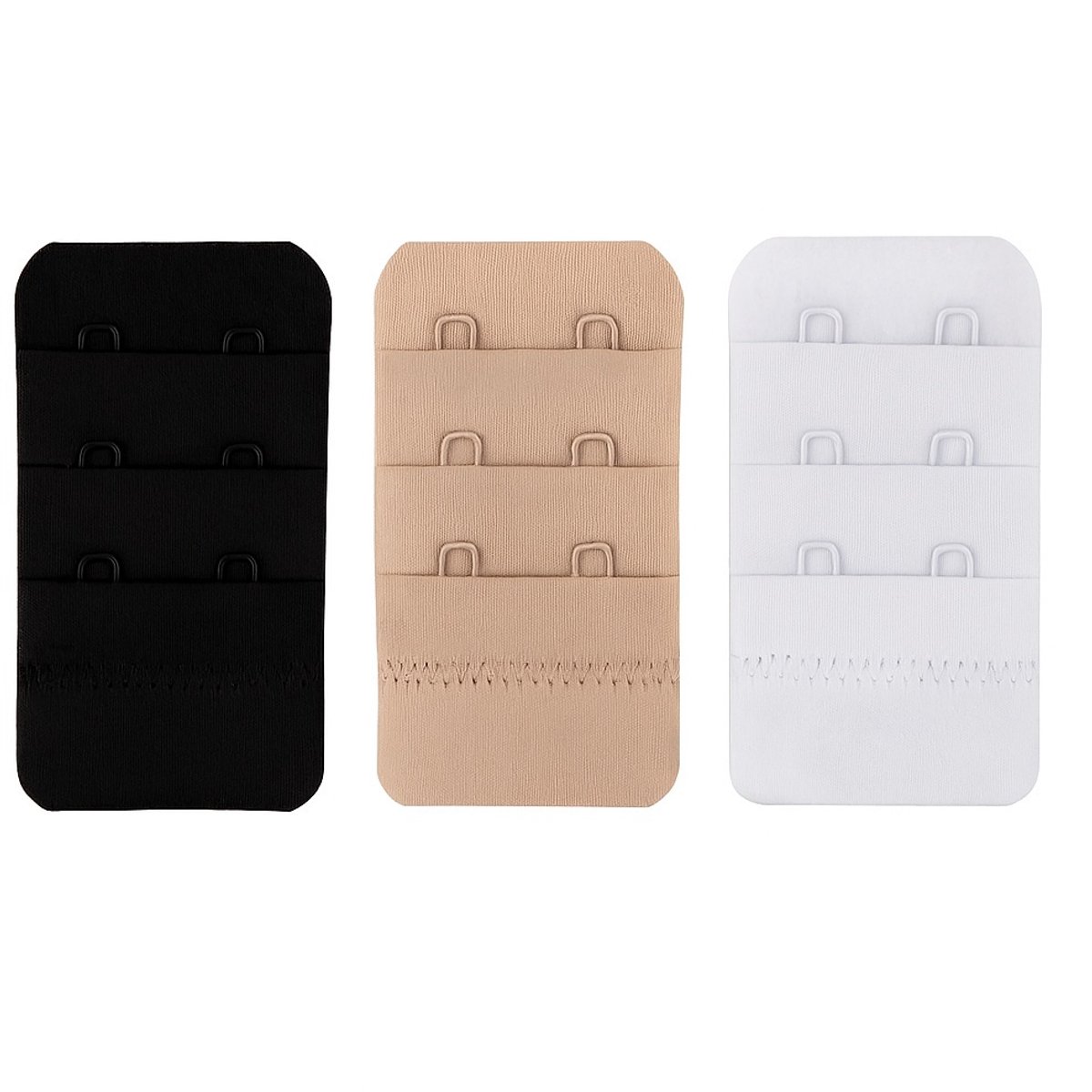 Bra extender | 2 Hooks | Bra accessories | Bra extender | Bra extender | Rectangular hooks | Set of 3 | Black, White & Beige - Image 2