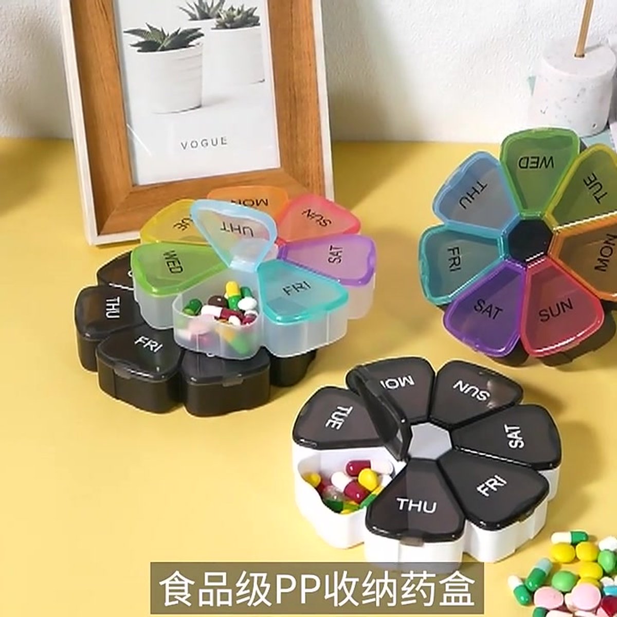 Round Flower Medicine Box | Pill Box | Pill Box | Medicine Box | Pill Box | 7 Days | Black - Image 2