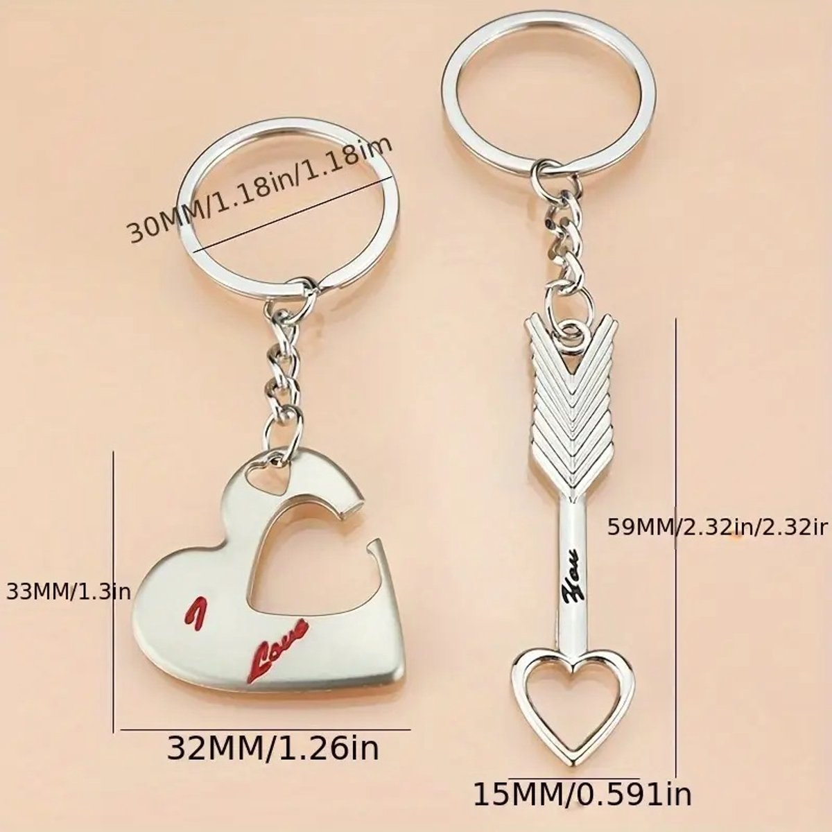 Heart and Arrow Keychain 2-piece I Love You I Couple Keychain I Two-piece Heart Keychain - Image 3