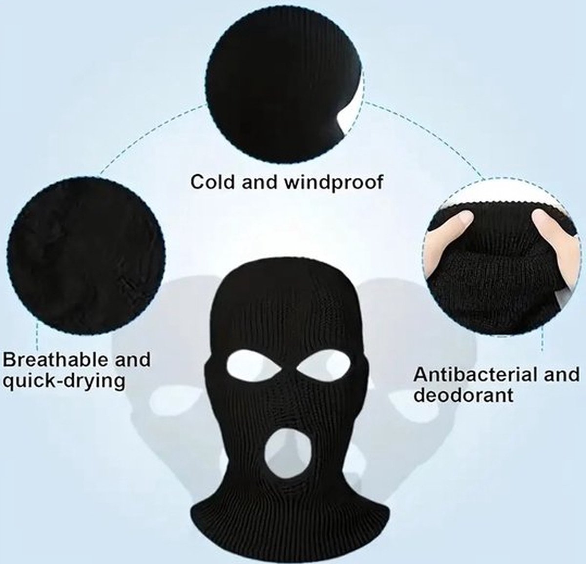 Three-Hole Balaclava | Facemask | Ski Hat | Bivouac | Winter Sports | Motorcycle/Skipper/Cycling Hat | Universal / One Size | Navy Blue - Image 4