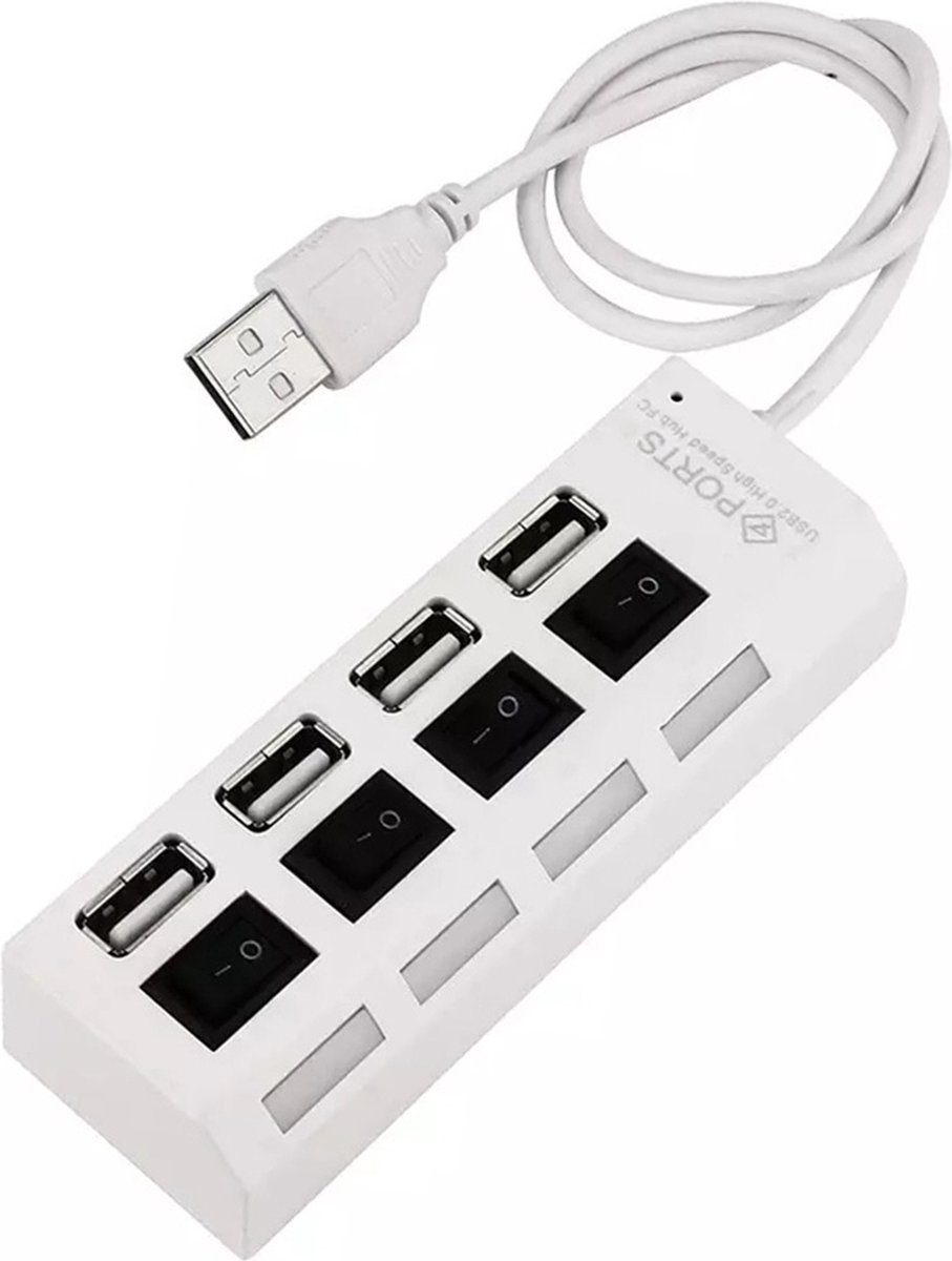 HI Speed 4-Port USB 2.0 Hub I Hub Splitter I On/Off Switch I LED I Up to 480 MB/s I White - Image 2