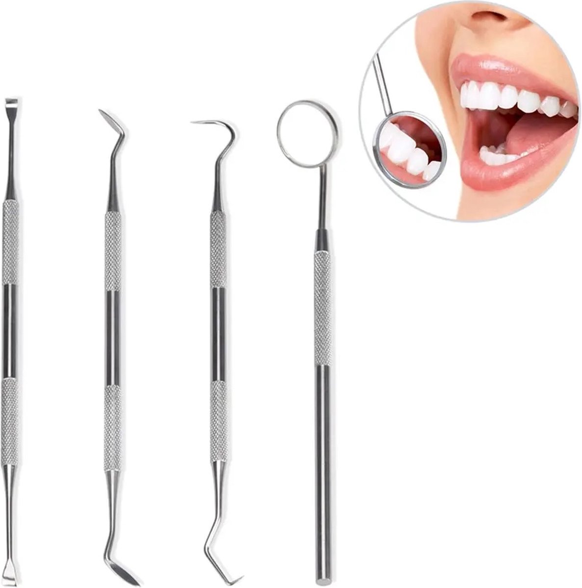4-Piece Dental Care Tool Set | Dental Set | Oral Care | Plaque and Debris Removal Set | Dental Hook | Stainless Steel - Image 1
