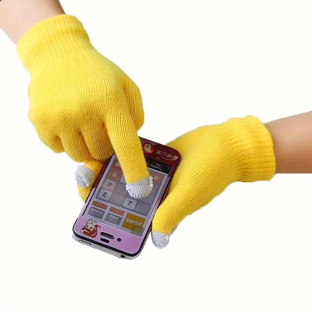 Touchscreen Gloves | Mittens | Touch Tip Gloves | Scandinavian Pattern | Unisex | For Adults | One Size | Yellow - Image 1