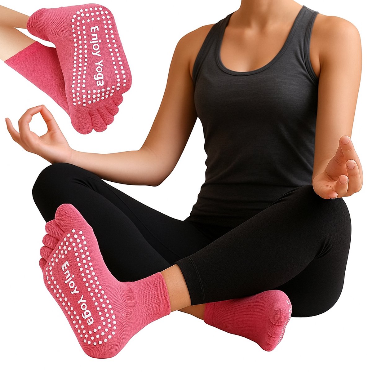 Full Toe Yoga Socks | Full Toe Yoga Sock | With Anti-Slip Bottom | Anti-Slip Socks | Pilates Socks | Size 36-40 | Pink - Image 1