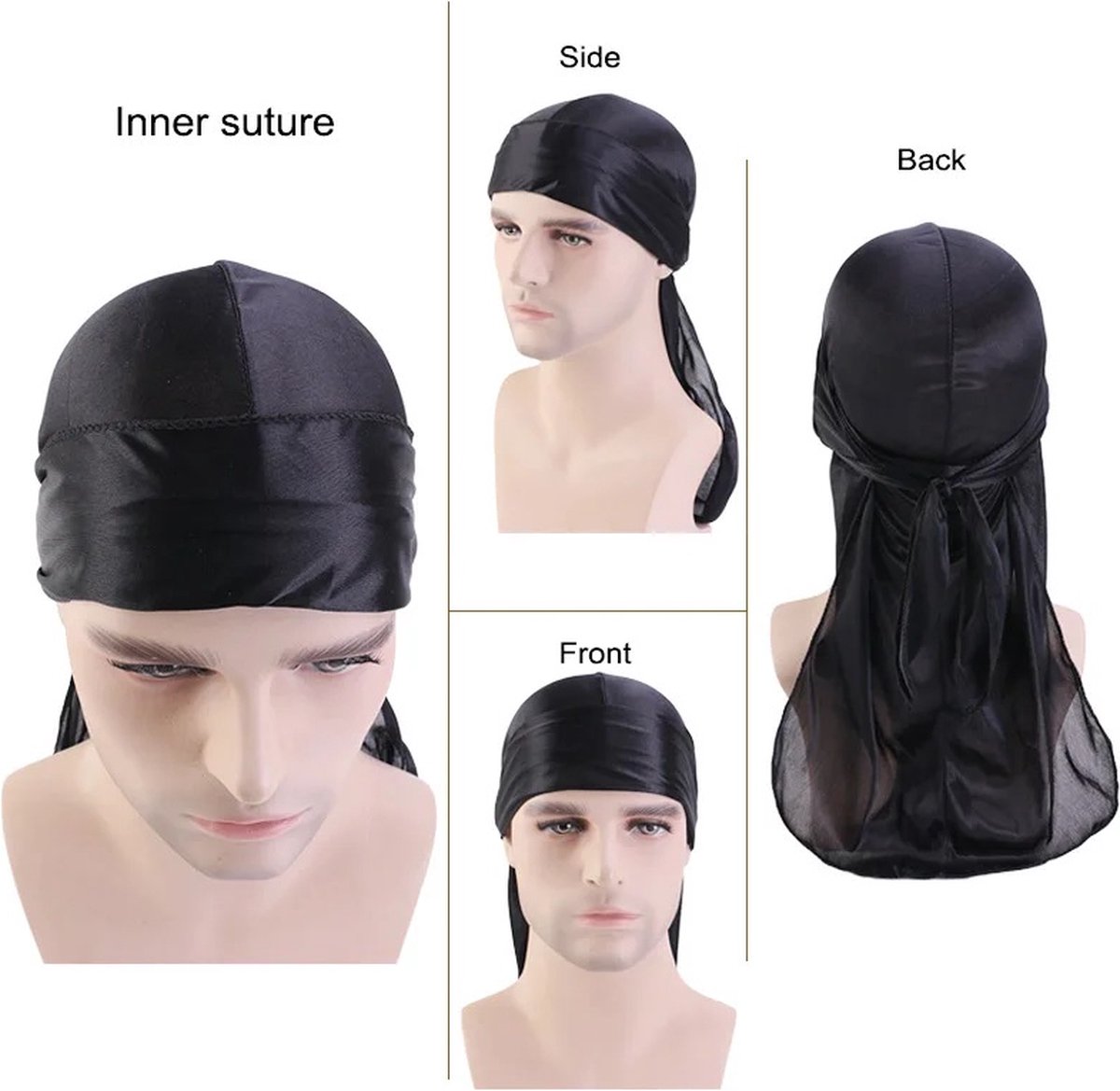 Durag Bandana | Silky Soft | Headscarf | Headband | Hairnet | Unisex | Black - Image 5