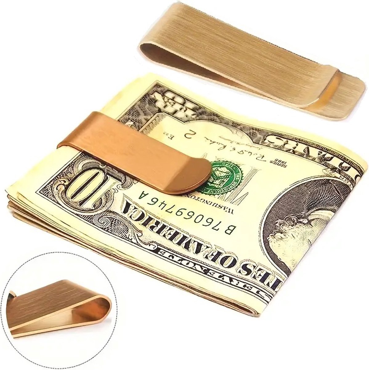Money Clip | Money Clip | Paper Money Holder | 5 x 1.5 cm | Stainless Steel | Gold - Image 1