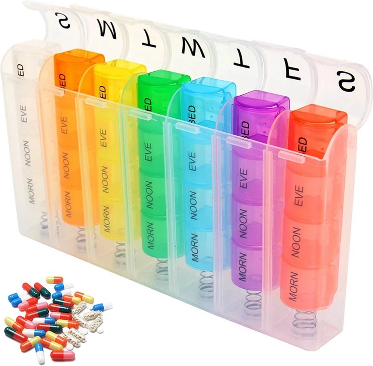 7-day pill box with 4 daily compartments - Automatic opening - 28-compartment pill box - Medicine box - Pill organizer - Image 1