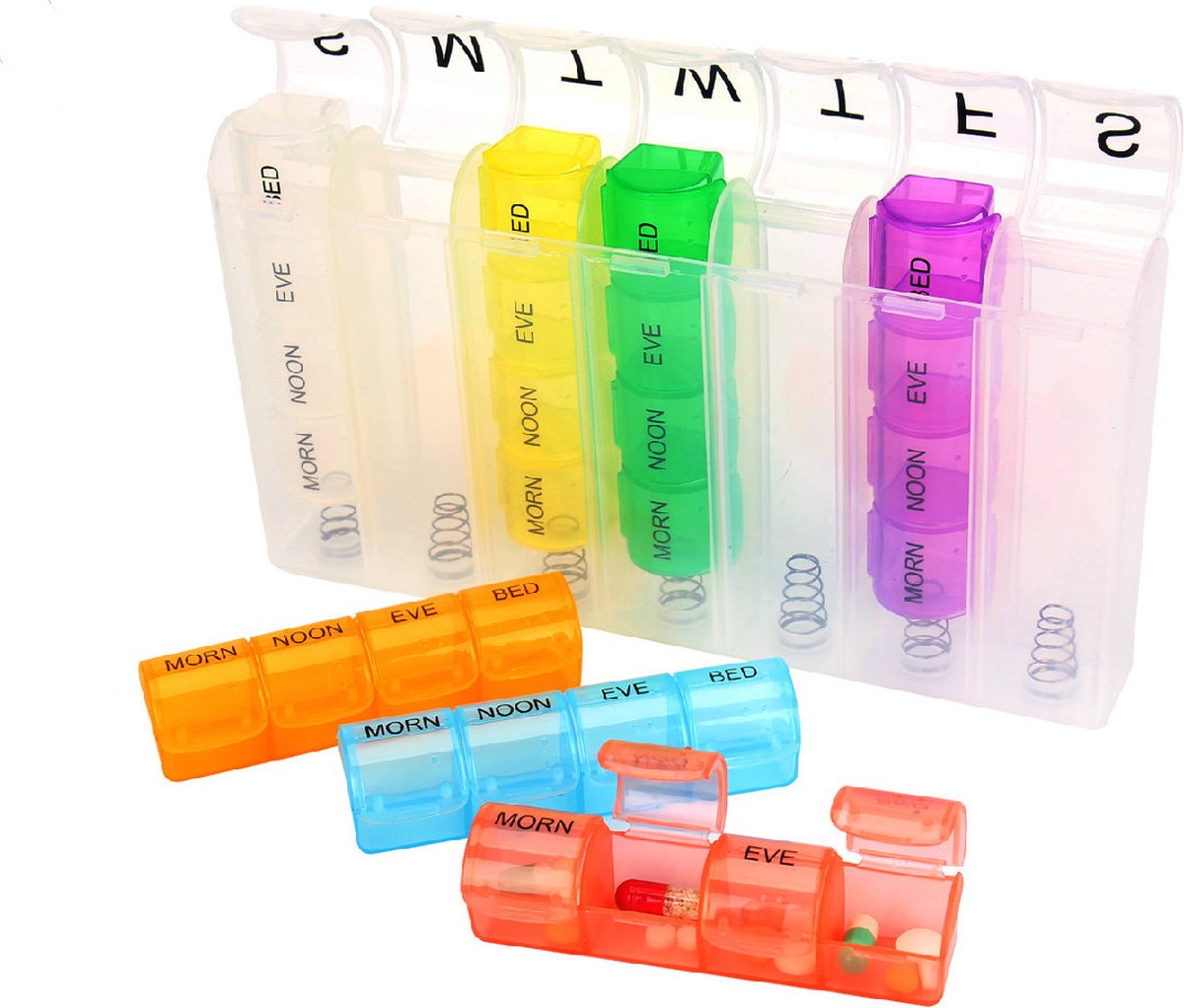 7-day pill box with 4 daily compartments - Automatic opening - 28-compartment pill box - Medicine box - Pill organizer - Image 2
