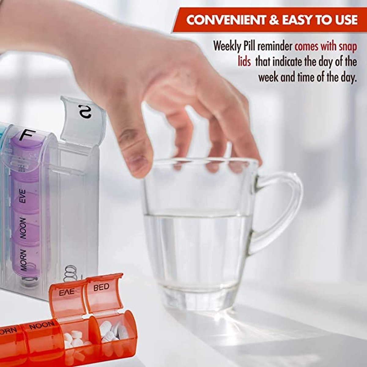 7-day pill box with 4 daily compartments - Automatic opening - 28-compartment pill box - Medicine box - Pill organizer - Image 4