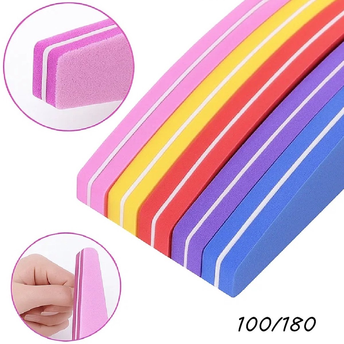5x Files 100/180 grit | Nail buffer | Nail file | Polishing block | Nail polishing block | Buffer block | Nail buffer | Set of 5 | Multicolor - Image 1