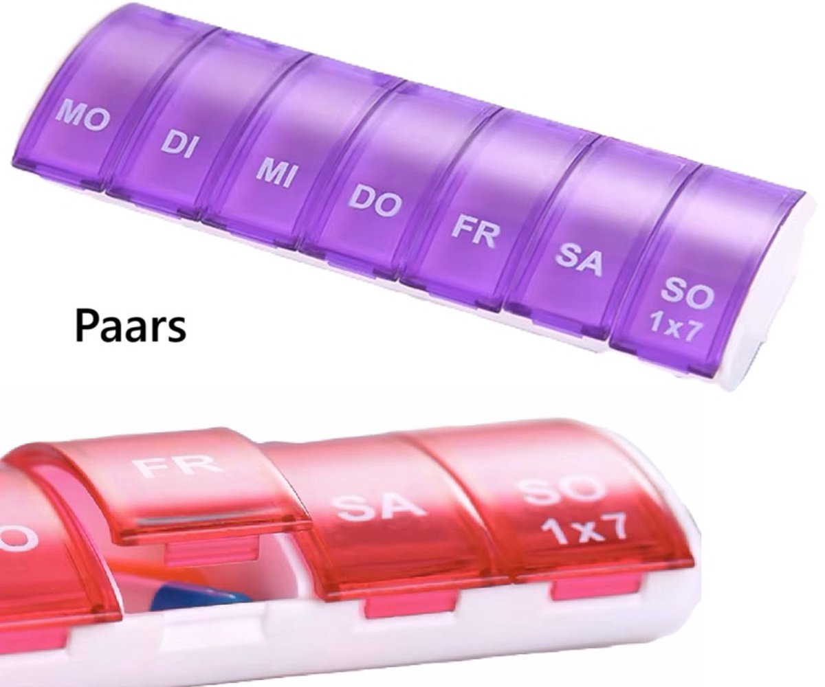 Pill Box | Pill Box | Medicine Box | Pill Box | 7 Days | 1 Week | Monday to Sunday | Purple - Image 1