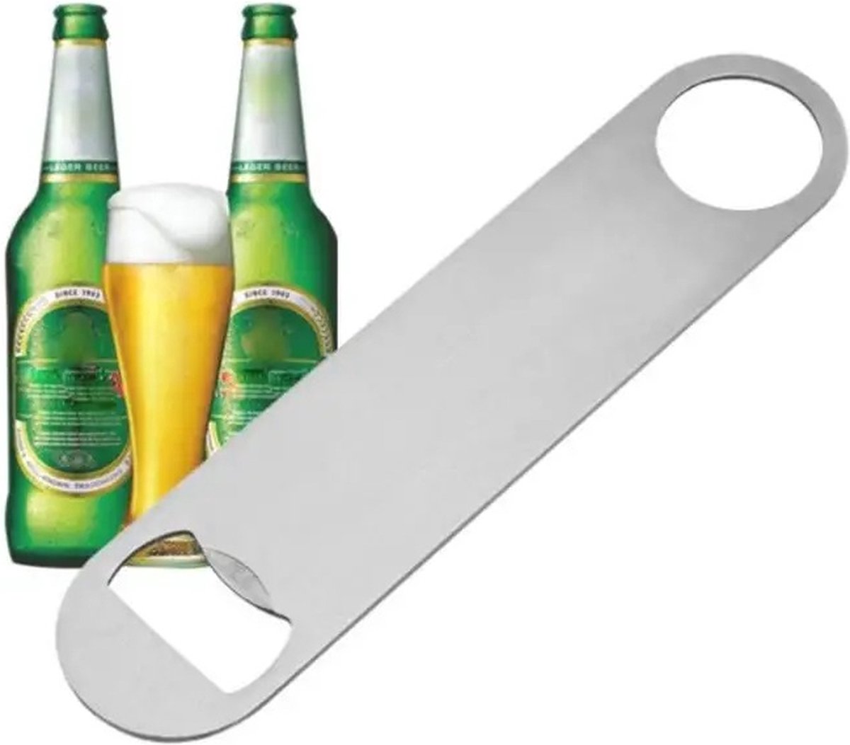 Brushed Stainless Steel Bottle Opener | Beer Opener | Compact | Barblade | With Hanging Loop | 13 x 3 cm - Image 1